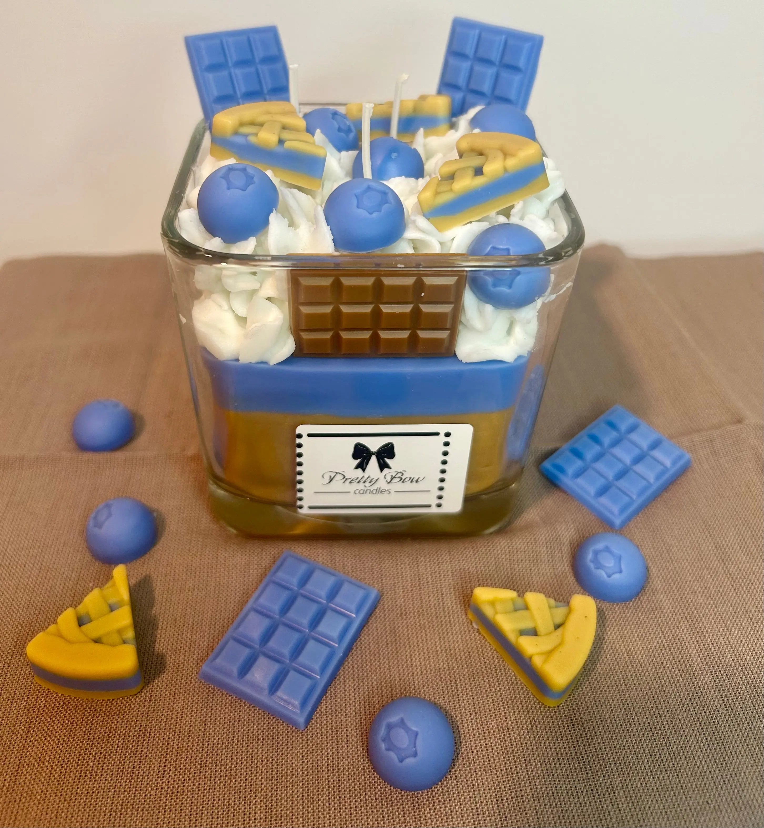 Whipped Blueberry Chocolate Dessert Candle – Vanilla Blueberry Pie Scent Soy Wax Home Decor Pretty Bow Candles